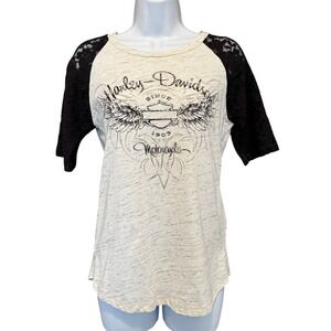 Harley Davidson Lace Wings Top S Rhinestone Biker Moto Grunge Graphic Logo  Y2K
